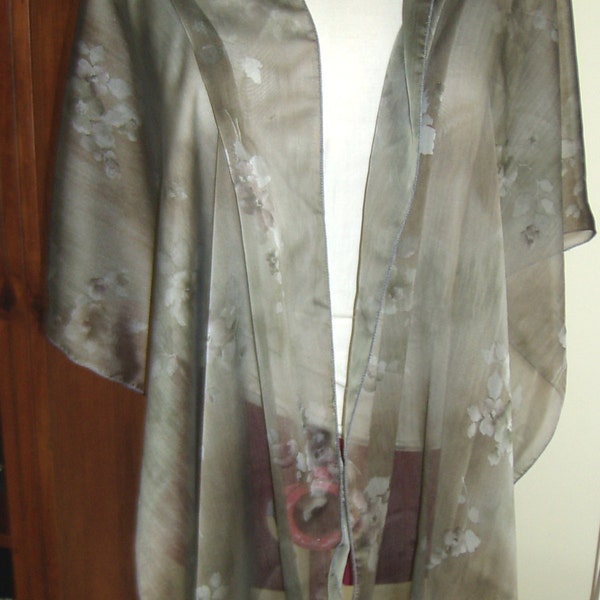 Taupe Silver Floral Design Chiffon Wrap Scarf