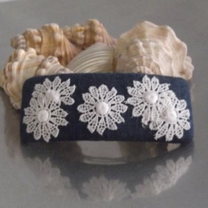 Daisy Guipure Lace Hair Clip, White and Blue Colours, Hand Appliqued