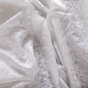 White Sheer Floral Cotton Blend Fabric, 145 cm width