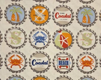 Michael Miller - Going Coastal by Emily Herrick, Bottle Caps  RARE, OOP, Priced per Half Yard