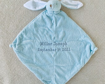 Blue Bunny Baby lovie blanket personalized embroidered with name + birthdate