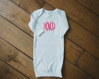 Vine Monogram Baby Gown [girls] : personalized, embroidered, initials, newborn loungewear