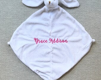 Angel Dear White Bunny Baby lovie blanket personalized embroidered with name + birthdate