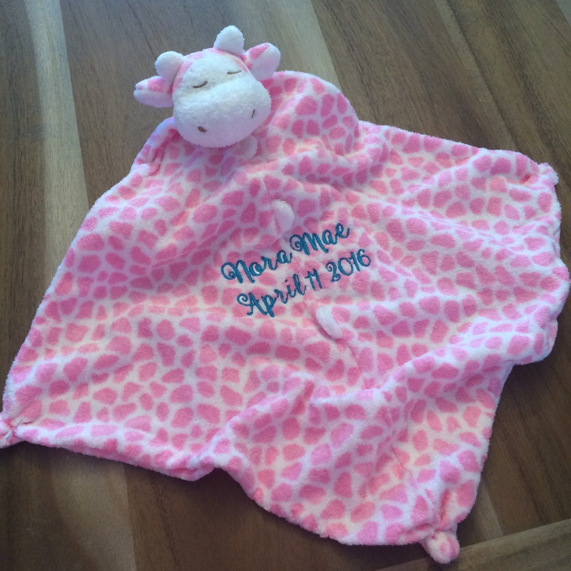 Pink Giraffe Baby Lovie Blanket Embroidered With Name Etsy