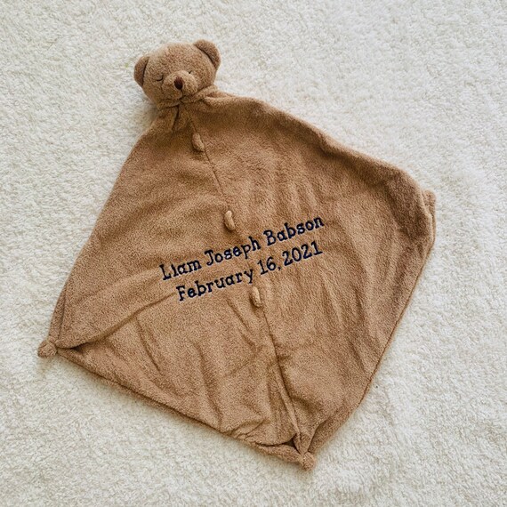 Baby Brown Bear Lovie Blanket Embroidered With Name Birthdate