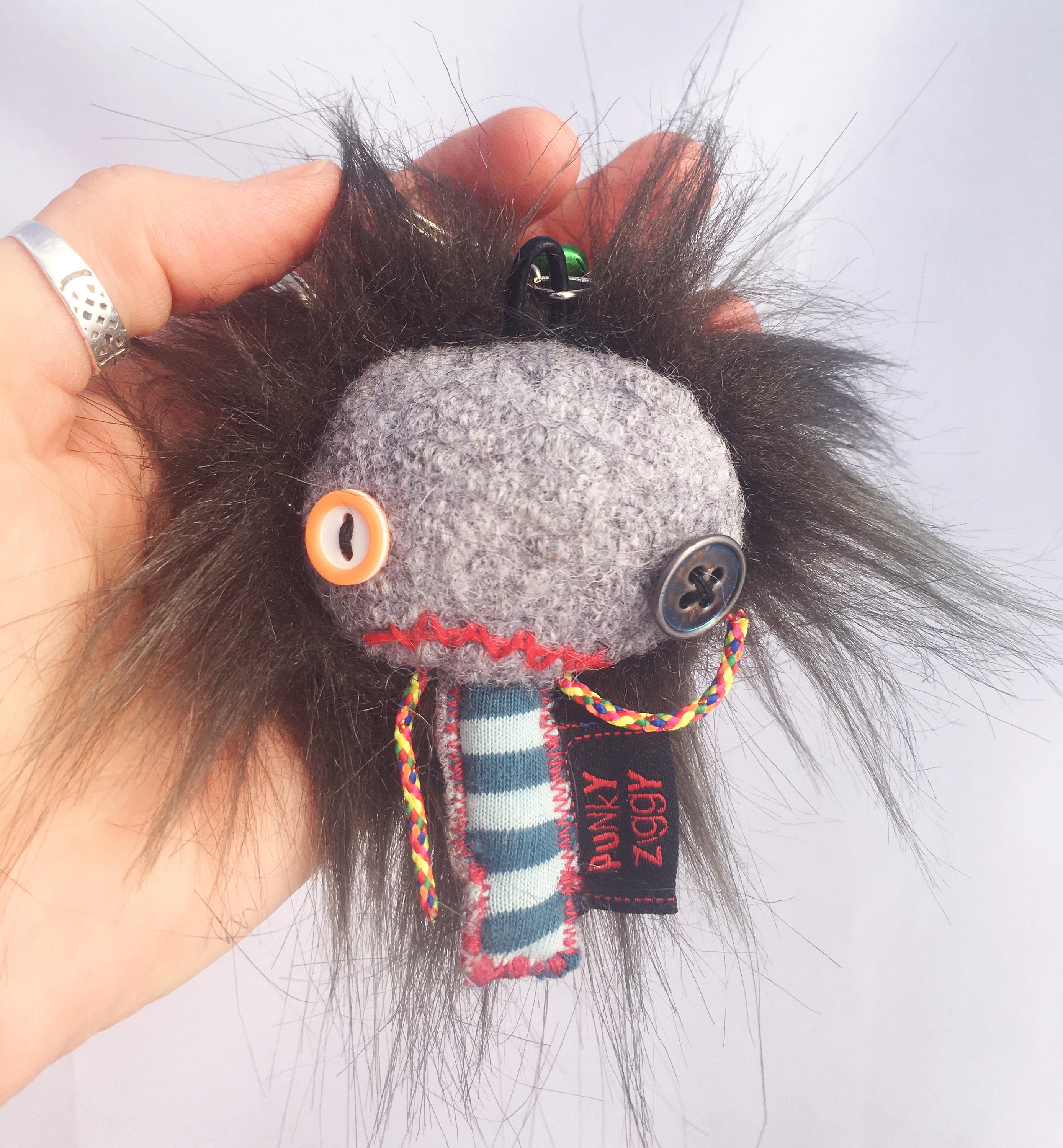 Lucky Keychain Mini Monster Punk Rock Khaki Green Hair - Etsy