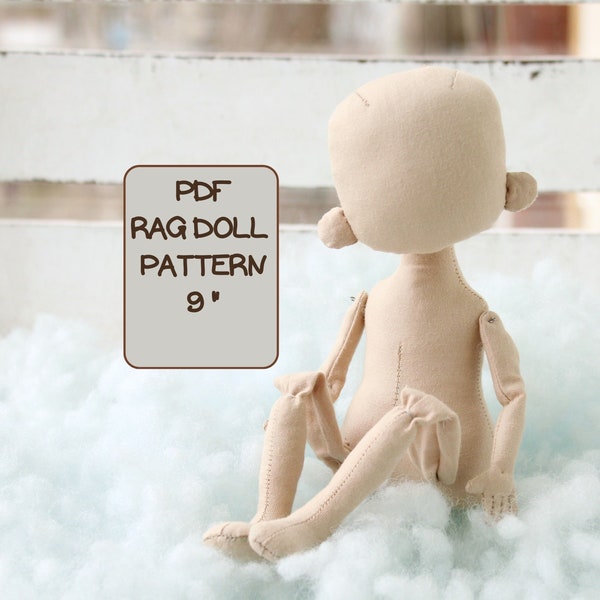 Rag doll pattern for sewing, doll bodies 9″, cloth doll patterns