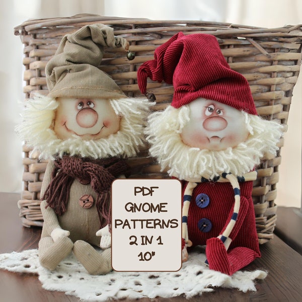 Gnome sewing patterns - happy and sad, cloth doll patterns, christmas patterns sew, do it yourself