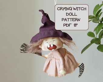Funny Crying Witch Rag Doll Pattern: DIY Cloth Doll (PDF)