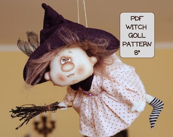 Witch doll pattern, diy kitchen witch doll, Flying Witch EPattern, do it yourself