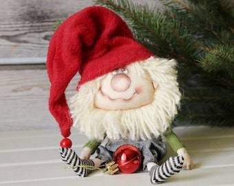 Gnome ornament, Handmade Gnome Doll 8 inch, Tabletop Gnome Decor, Funny Gnome Gifts