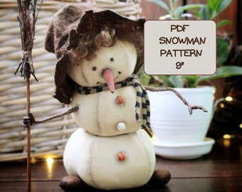 Snowman Doll Pattern, Cloth Doll Pattern, Snowman Patterns to sew, Cute Primitive Christmas sewing projects, DIY Fabric Snowman