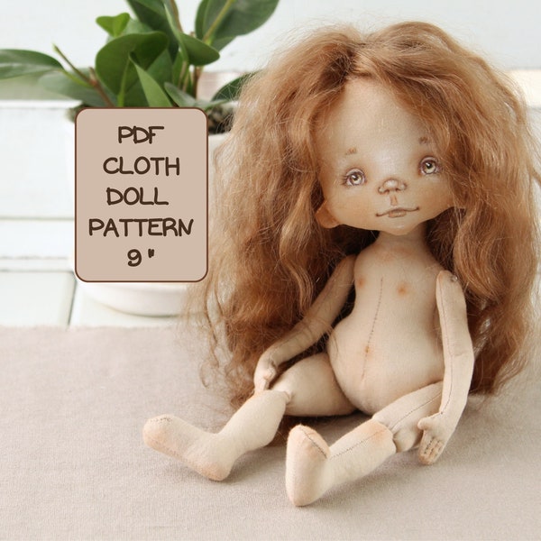 Cloth doll patterns 9", doll sewing pattern, how to make doll