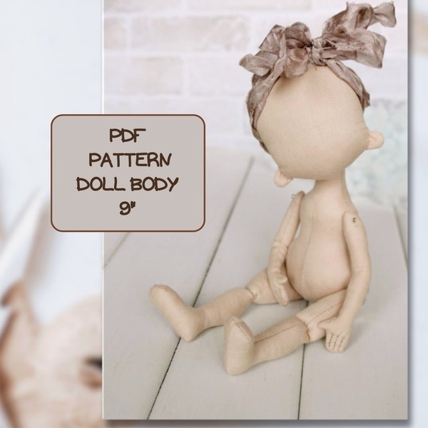 Cloth doll patterns, rag doll pattern 9″, blank doll body, doll sewing pattern