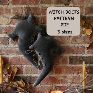 Primitive Witch Boots Sewing Pattern PDF -  3 Sizes, Halloween Witch Shoes Ornament, Folk Art Fabric Decor