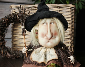 Art Doll Witch, kitchen witch doll handmade, Good luck witch doll