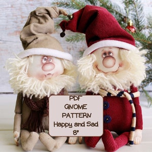 Christmas Gnome Sewing Patterns PDF, DIY Cloth Doll Tutorial for Happy and Sad Gnomes, do it yourself