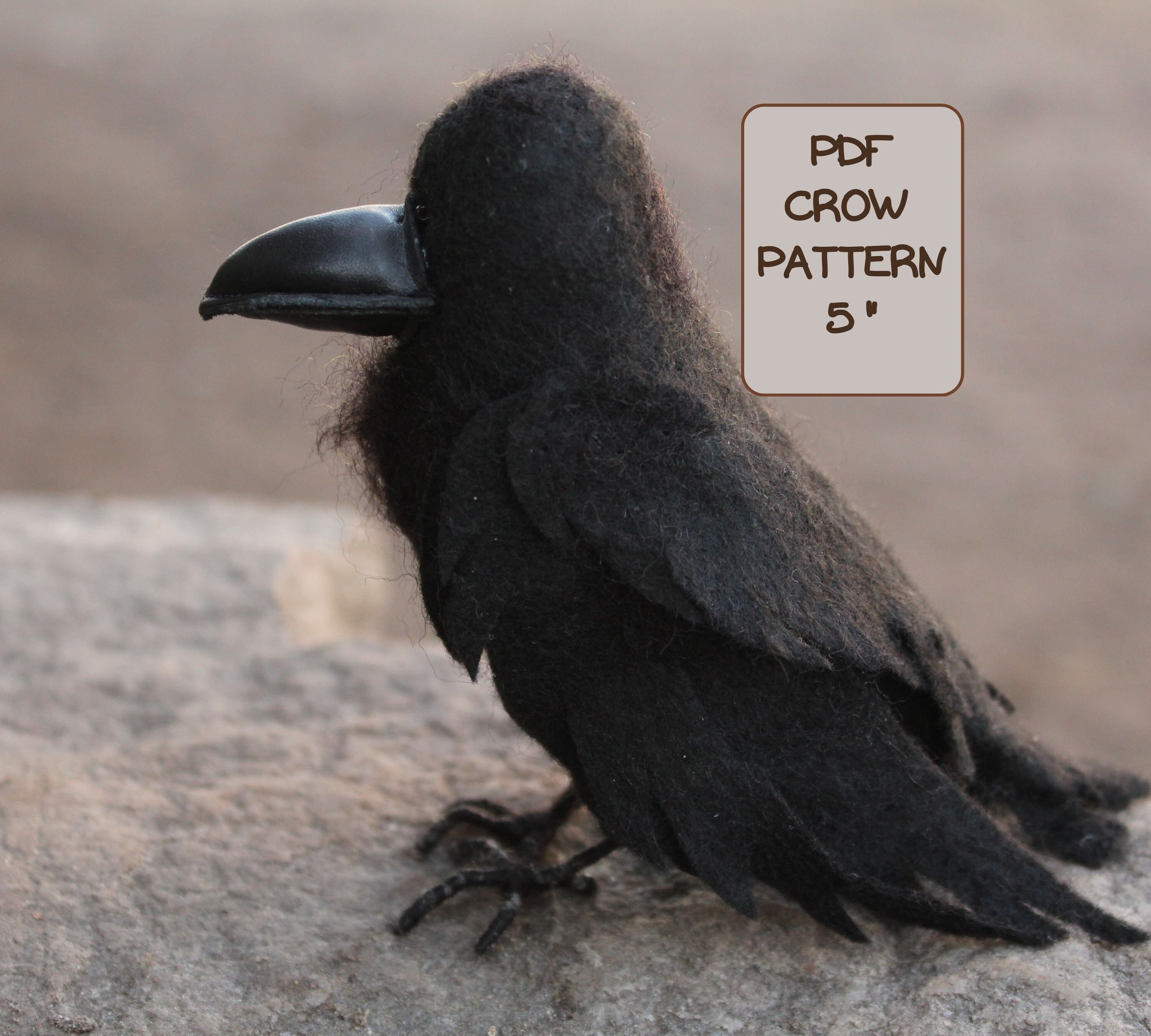 Realistic Felt Crow Sewing Pattern | DIY Halloween Decor | Raven Plush Pattern | Stuffed Bird Pattern | Gothic Home Craft