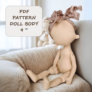 Cloth doll pattern, rag doll pattern 9 inch, blank doll body, doll sewing pattern
