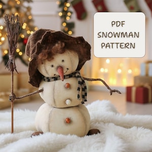 Patrón de muñeco de nieve, patrón de muñeco de tela, patrones de muñecos de nieve para coser, lindos proyectos de costura navideña primitivos, muñeco de nieve de tela DIY