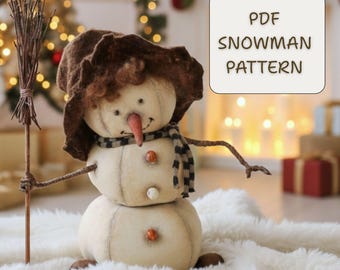 Snowman Doll Pattern, Cloth Doll Pattern, Snowman Patterns to sew, Cute Primitive Christmas sewing projects, DIY Fabric Snowman