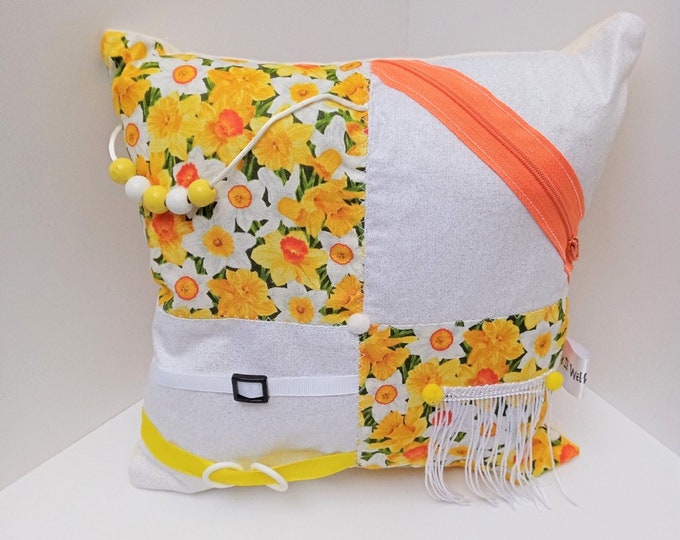 Favourite Flower Daffodils Sensory Activity Dementia Cushion -  Alzheimer's aid - busy blanket pillow quilt mat fidget toy activities