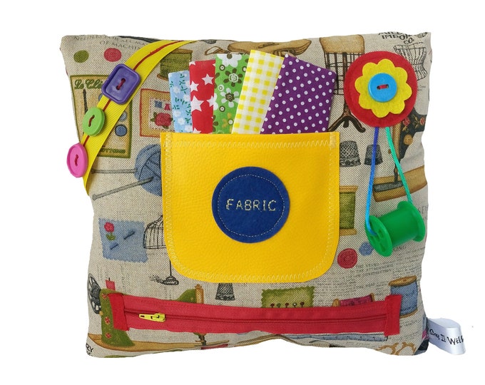 Sewing Themed Fidget Activity Cushion - Sensory pillow - Dressmakers reminiscence product - Dementia activities and Relaxation aids
