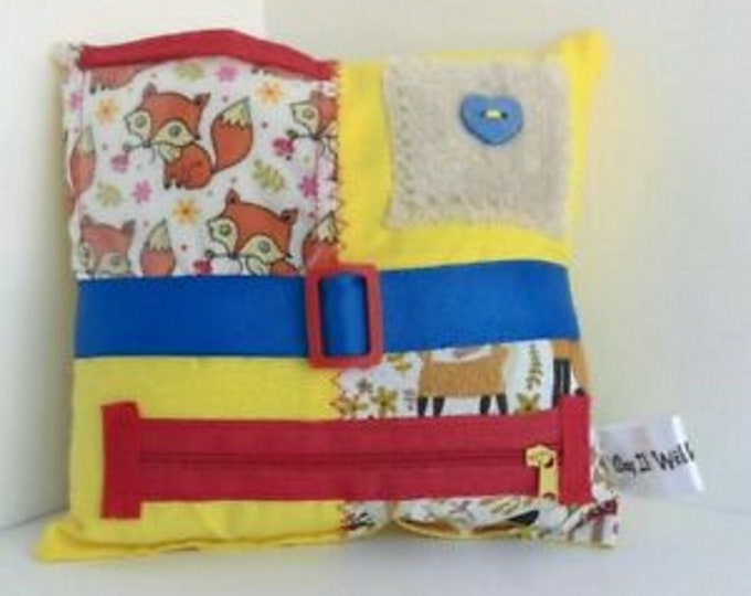 Cute Foxes Travel Size Sensory Activity Dementia Cushion -  Alzheimer's aid - busy blanket pillow quilt mat fidget toy activities