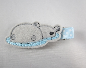 Hippo in water felt embroidered hair clip