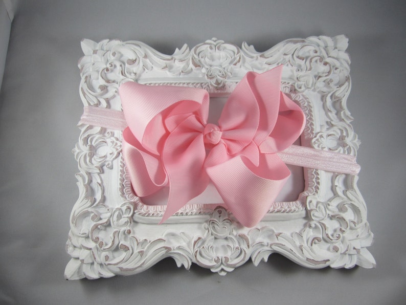OTT over the top pink 6 inch hair bow stretch headband