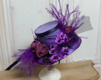 Miniature Victorian hat, tulle, feathers, flowers, lace and pearls, Collection, Decoration, Fashion Accessory, Dollhouse Scale 1/2