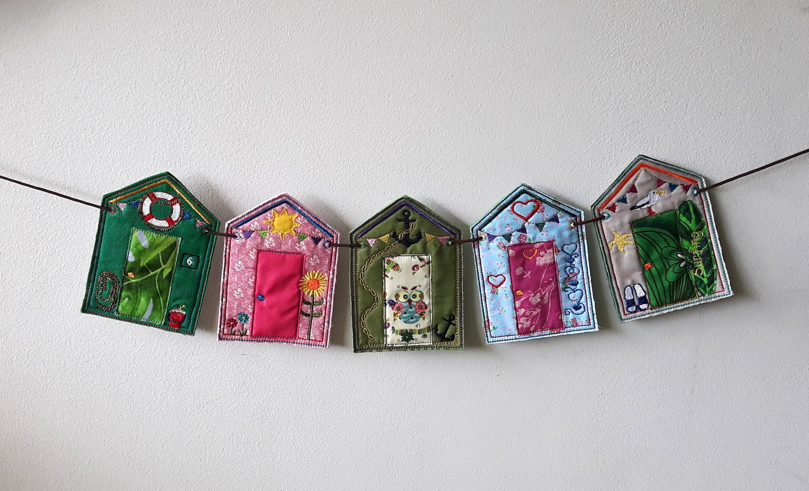 Broderie Machine, Guirlande Bunting, 5 Cabanes de Plage, Cordon en Cuir, Accessoire Décoration Chamb