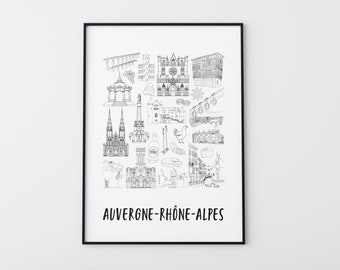 Auvergne-Rhône-Alpes poster - A4 / A3 / 40x60 paper