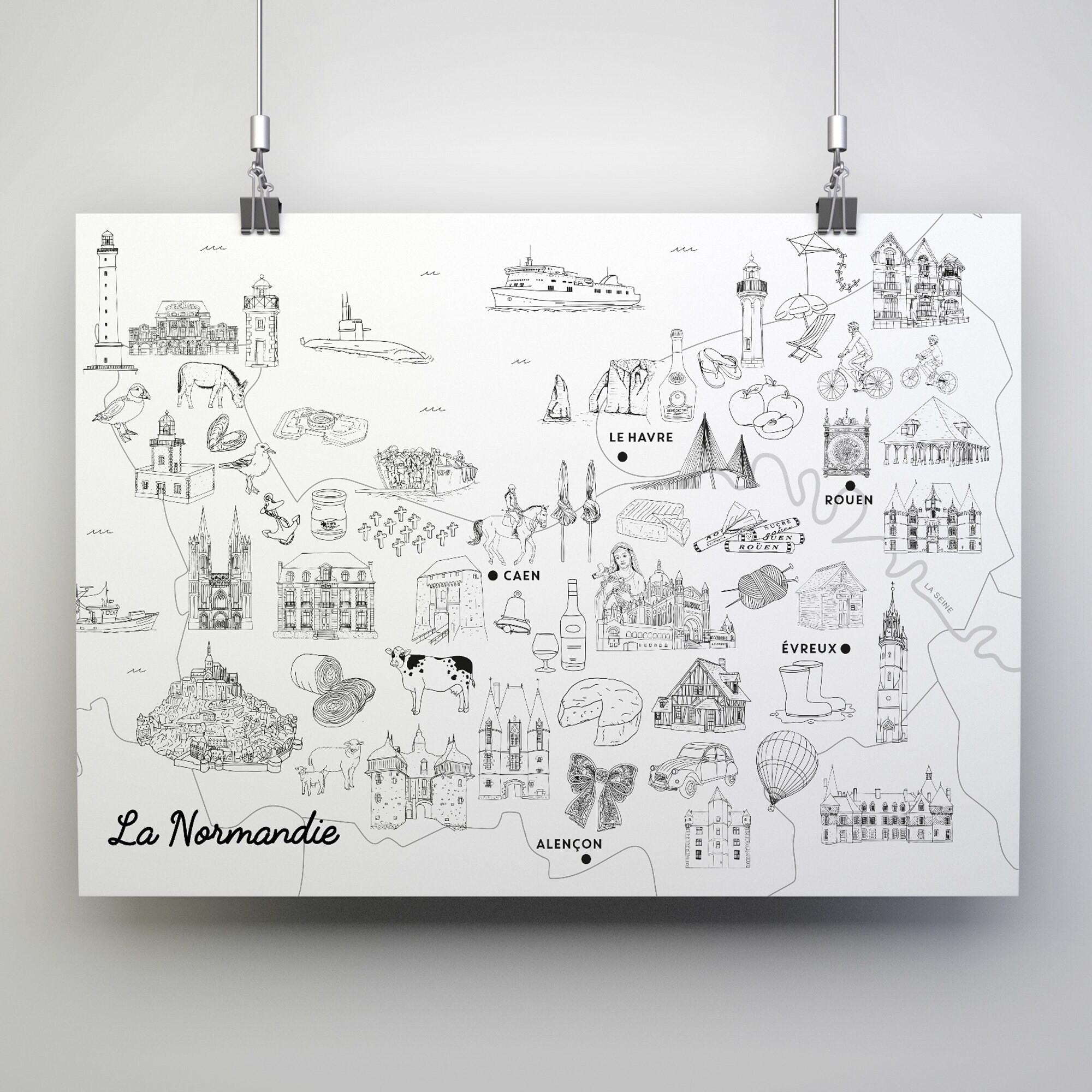 Normandie - Affiche ou Coloriage A3 Papier