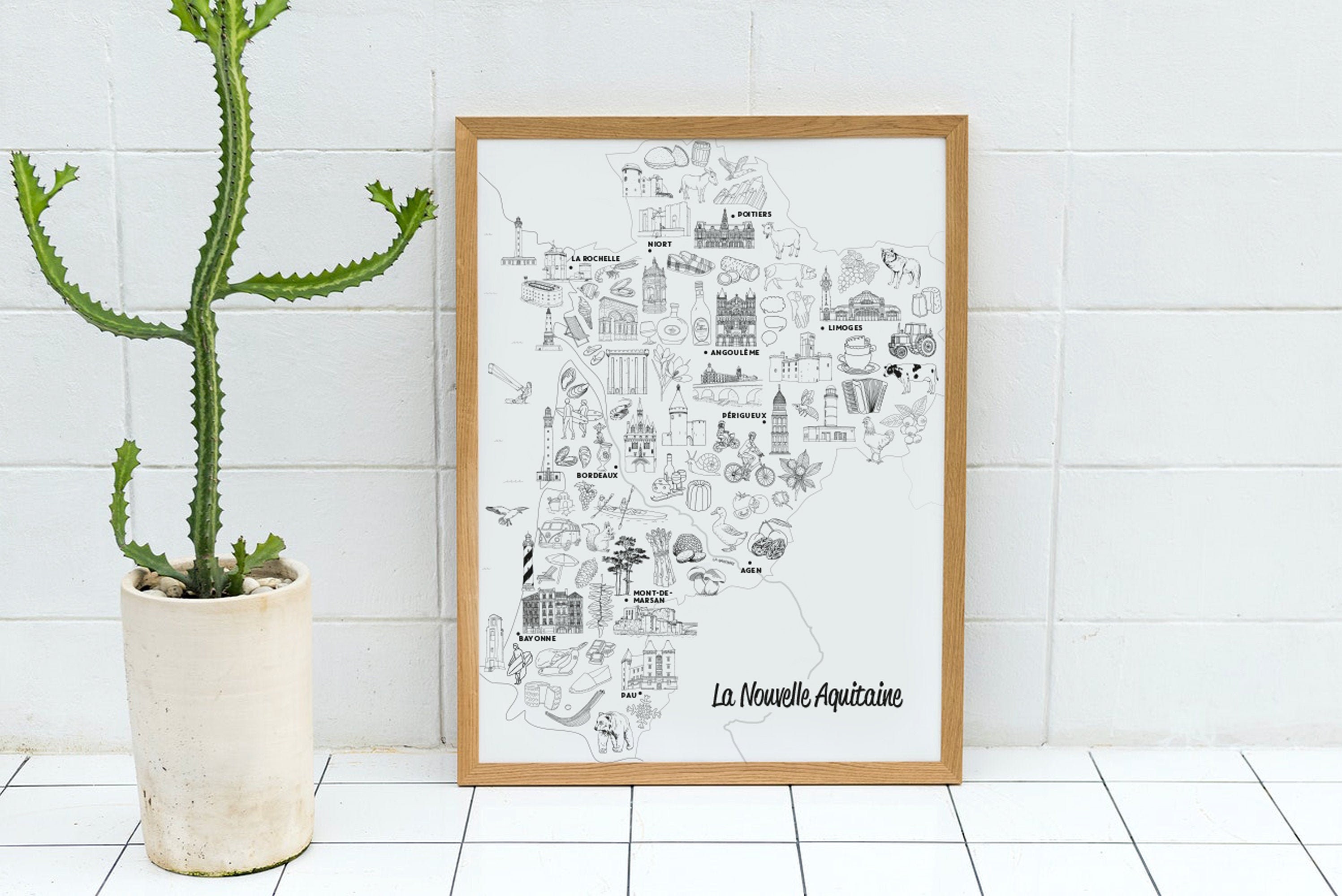 Nouvelle-Aquitaine - Affiche ou Coloriage A3 Papier