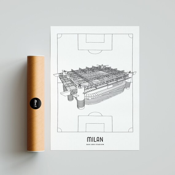 Affiche A4 San Siro AC Milan - Stade Milanais - Édition 2022-23 - Autographiée