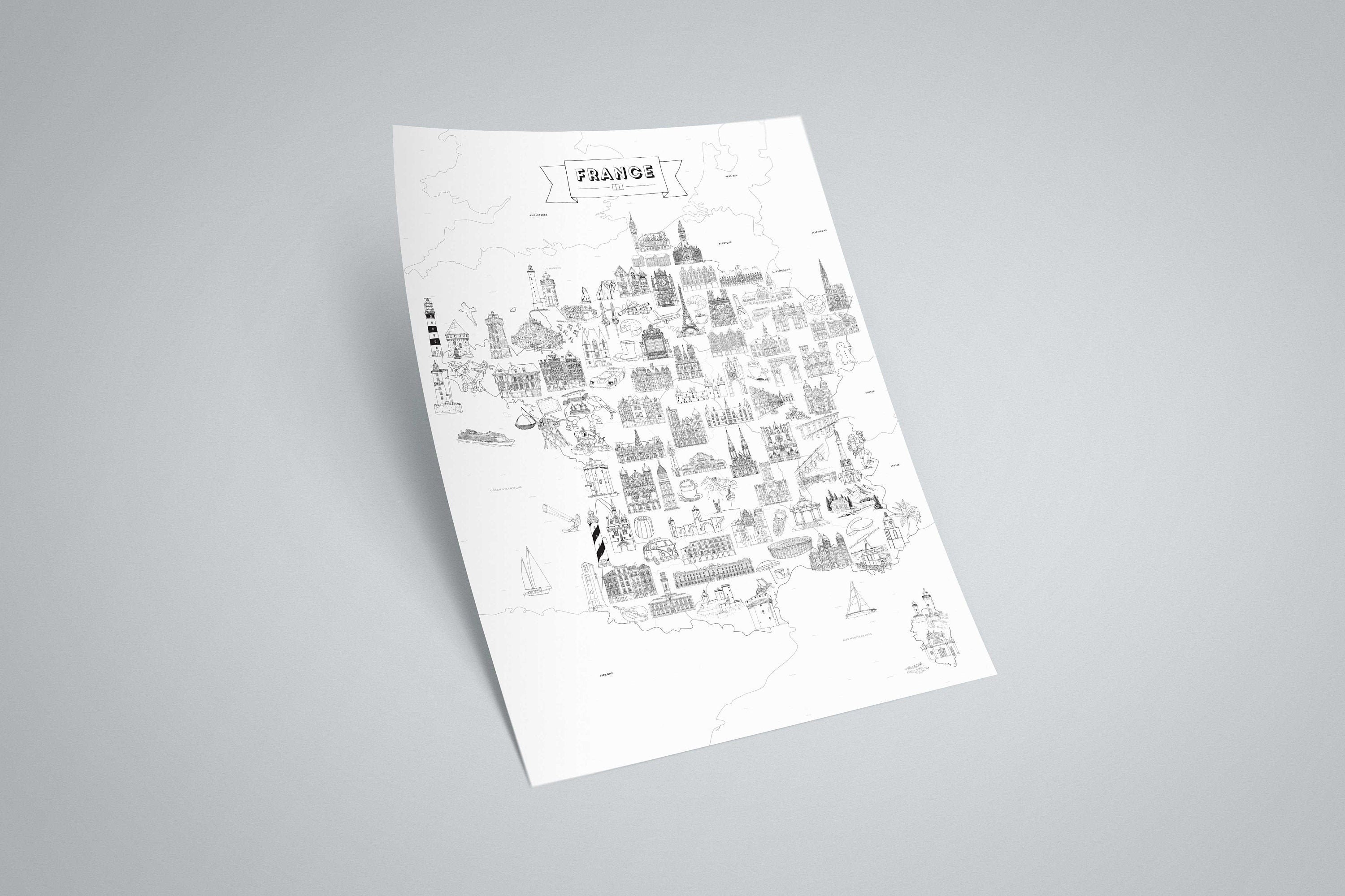 La France - Affiche ou Coloriage A3 Papier