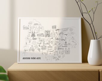Auvergne-Rhône-Alpes - Poster oder Malvorlage A3 / 50x70 - Papier