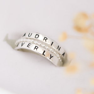 Sterling Silver Name Rings, Personalized Mother's Day Gift, Jewelry for Moms, Hand Stamped Ring, Custom Name Stackable Rings, Name Band Ring image 5