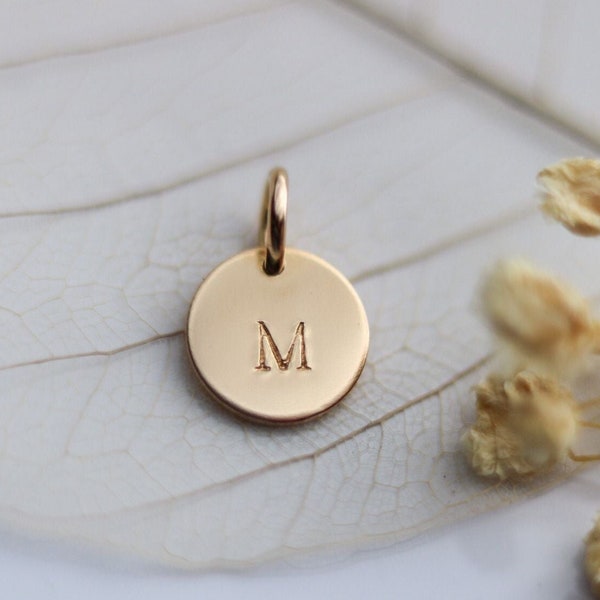Add on Tiny Initial Disc 3/8", 14k Gold Fill Initial Disc Charm, Personalized Initial Disc Charm Pendant