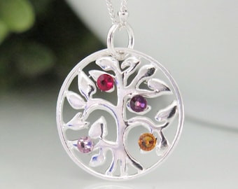 Custom Family Tree Necklace for Mom, Sterling Silver Family Tree Birthstone Necklace, Mothers Day Gift for Mom, Tree of Life Necklace