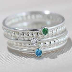 Stackable Mothers Ring, TINY Stacking Birthstone Rings, Sterling Silver Birthstone Rings for Mom, Custom Birthstone Rings for Mom Gift