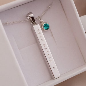 New Baby Necklace, Push Present Gift for New Mom, Baby Birth Stat Necklace for Mom, 4 Sided Pendant, First Time Mom, Sterling Silver