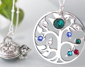 Sterling Silver Family Tree Necklace with Birthstones, Personalized Grandma Gift for Christmas, Gift for Grandma Necklace, Magnetic Clasp