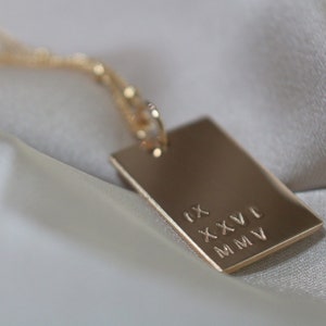 Roman Numeral Necklace, Date Necklace, Year Necklace, Personalized Rectangle Necklace, Rectangle Pendant, 14k Gold Filled or Sterling Silver