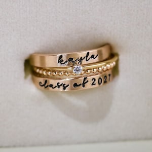 Class Ring Set, Gold Modern Class Rings, Personalized Graduation Gift for Her, High School Class of 2024, 2025, 2026, 2027, 2028