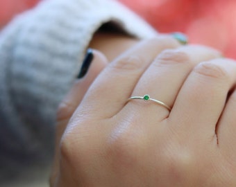 TINY Stacking Birthstone Ring, Sterling Silver Birthstone Ring, Dainty Stackable Birthstone Ring, Delicate Birthstone Ring, 2mm Birthstone