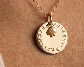 Teach Love Inspire Necklace, Meaningful Teacher Appreciation Gift for Her, 14k Gold Filled or Sterling Silver Favorite Teacher Gift