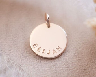 Name Disc Charm, 1/2" Disc, Medium 13mm Disc, 14k Gold Filled or Sterling Silver Add on Name Charm, Replacement Name Disc