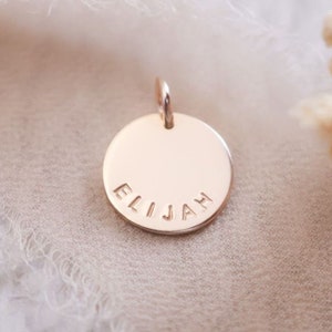 Name Disc Charm, 1/2 Disc, Medium 13mm Disc, 14k Gold Filled or Sterling Silver Add on Name Charm, Replacement Name Disc image 1